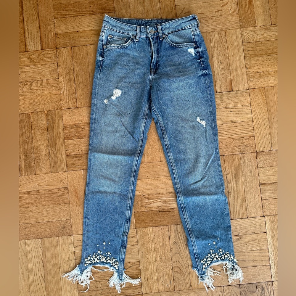 H&M Denim Jeans with Pearl Embellishments
